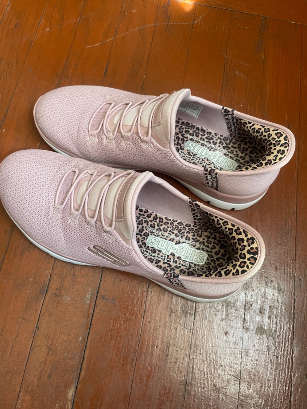 Skechers Slip-Ins Pink Knit Leopard-Print Liner Sneakers
